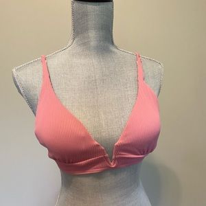Pink ribbed push up bikini top